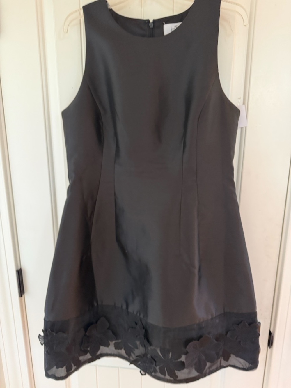 Belle Badgley Mischka Cocktail Dress in Black with Sheer Floral Appliqué Hemline